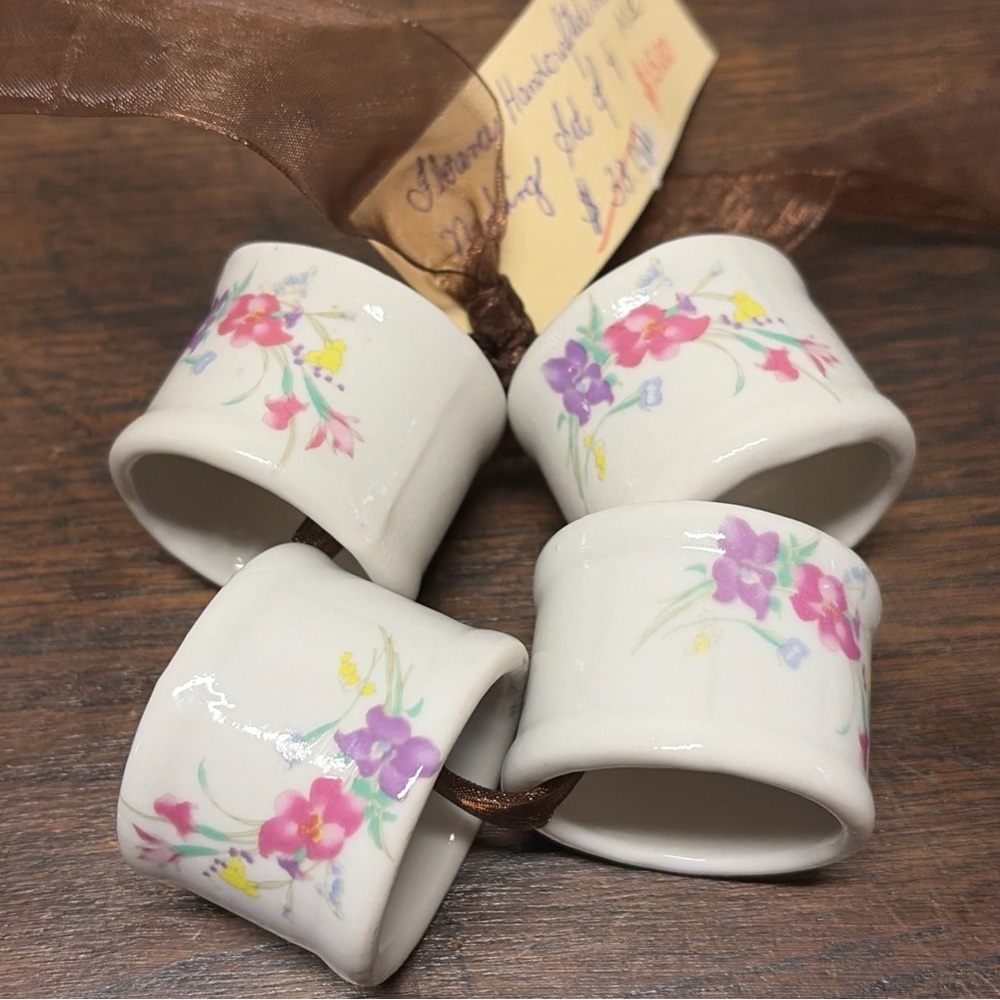 Vintage Floral Porcelain Napkin Rings